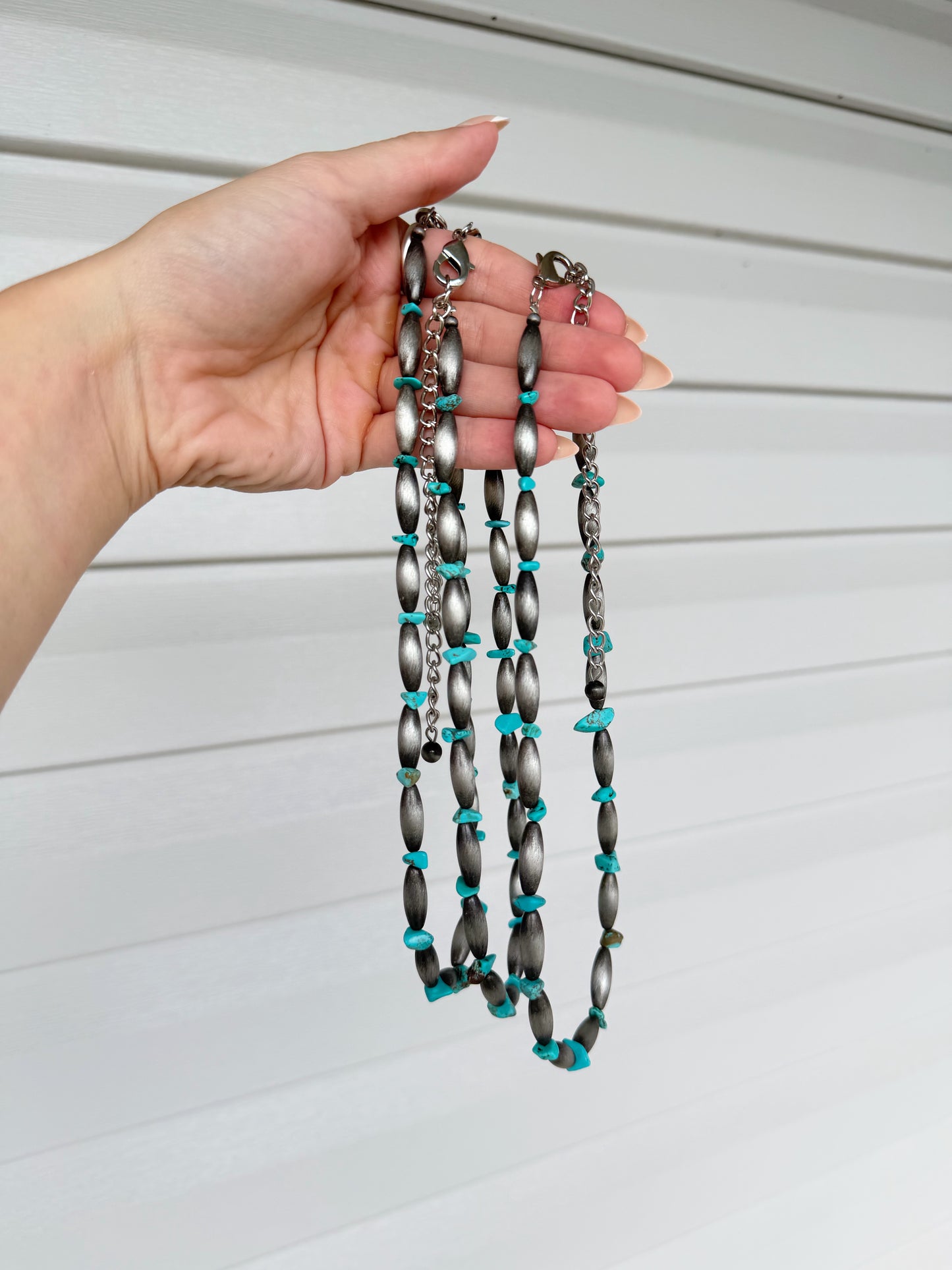 Torpedo Pearls & Turquoise Necklace