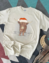 Load image into Gallery viewer, Highland Cow Santa Hat Tee or Crewneck