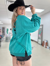 Load image into Gallery viewer, Open Back Oversized Crew (Turquoise)