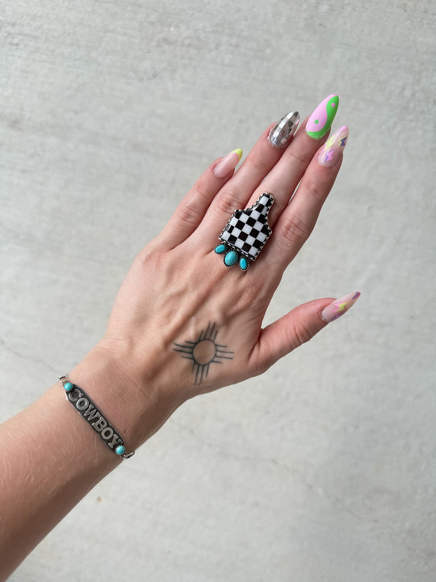 Checkered Cattle Tag Ring