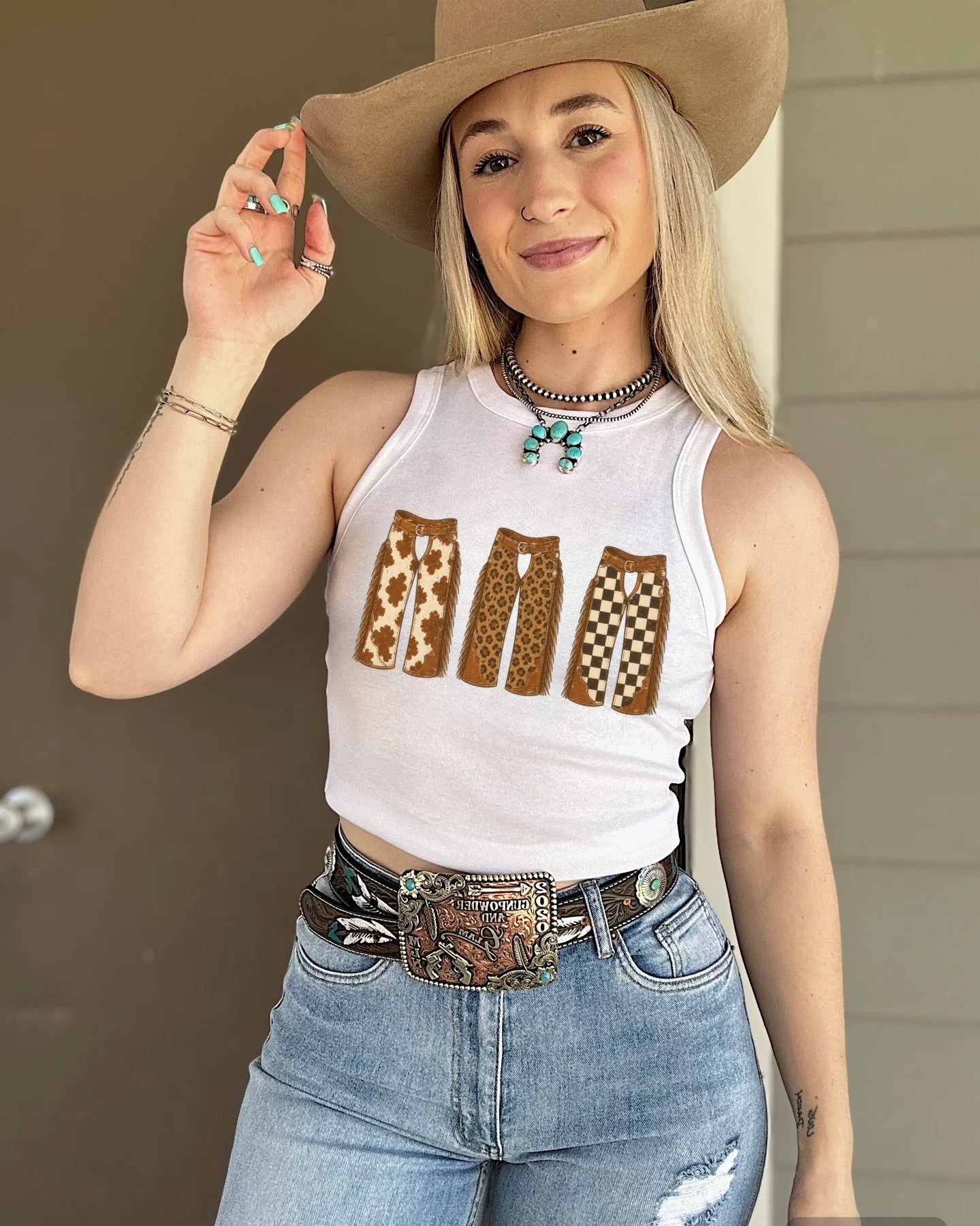 Triple Chaps Cropped Tank