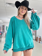 Load image into Gallery viewer, Open Back Oversized Crew (Turquoise)