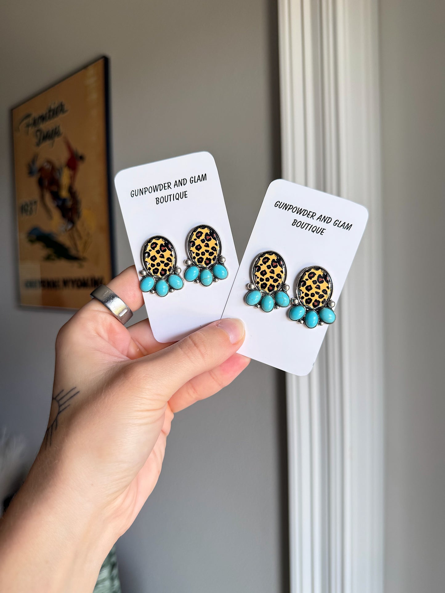Leopard & Turquoise Studs