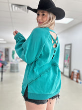 Load image into Gallery viewer, Open Back Oversized Crew (Turquoise)