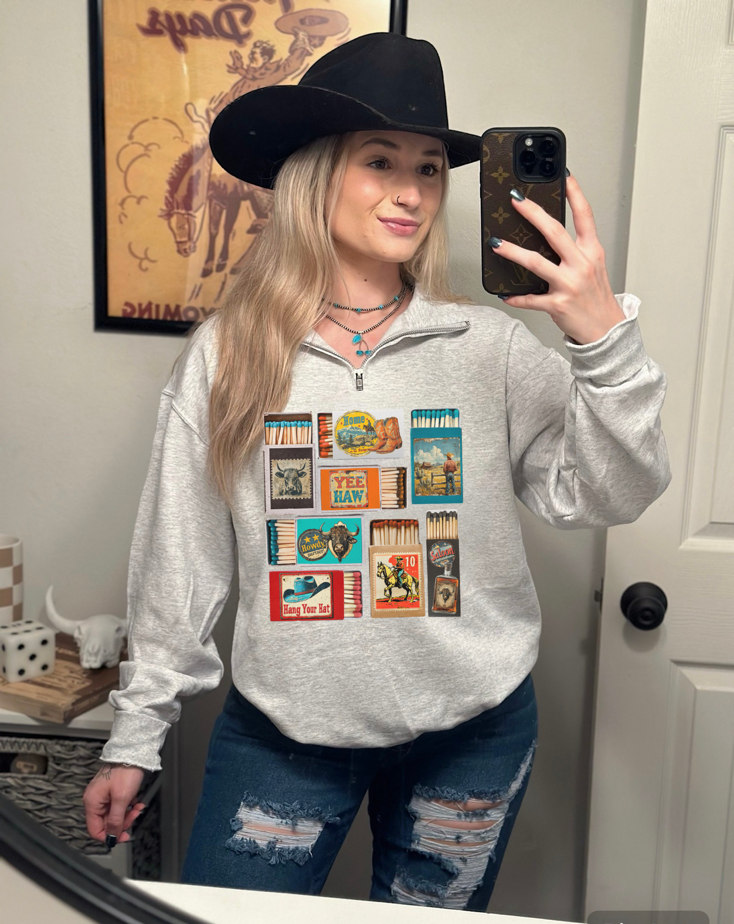 Vintage Western Matchbox Quarter Zip