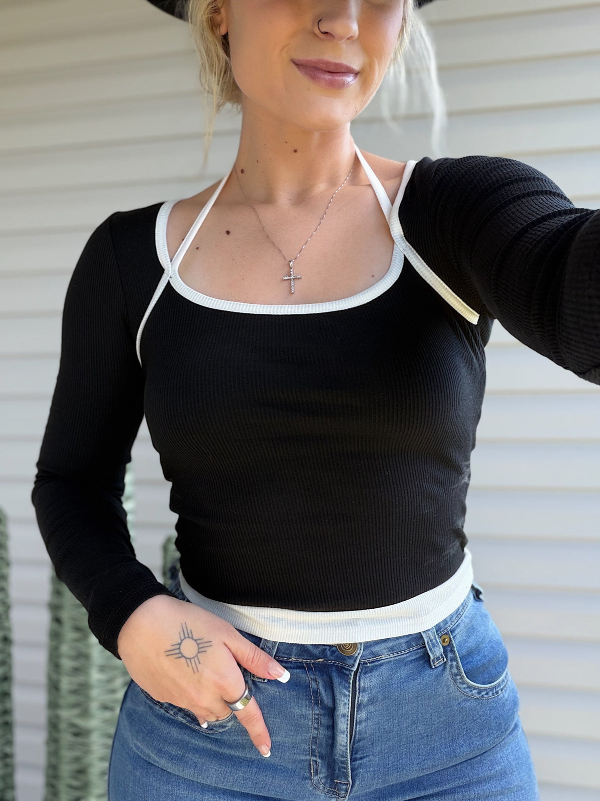 Two Tone Halter Top (Black & White)