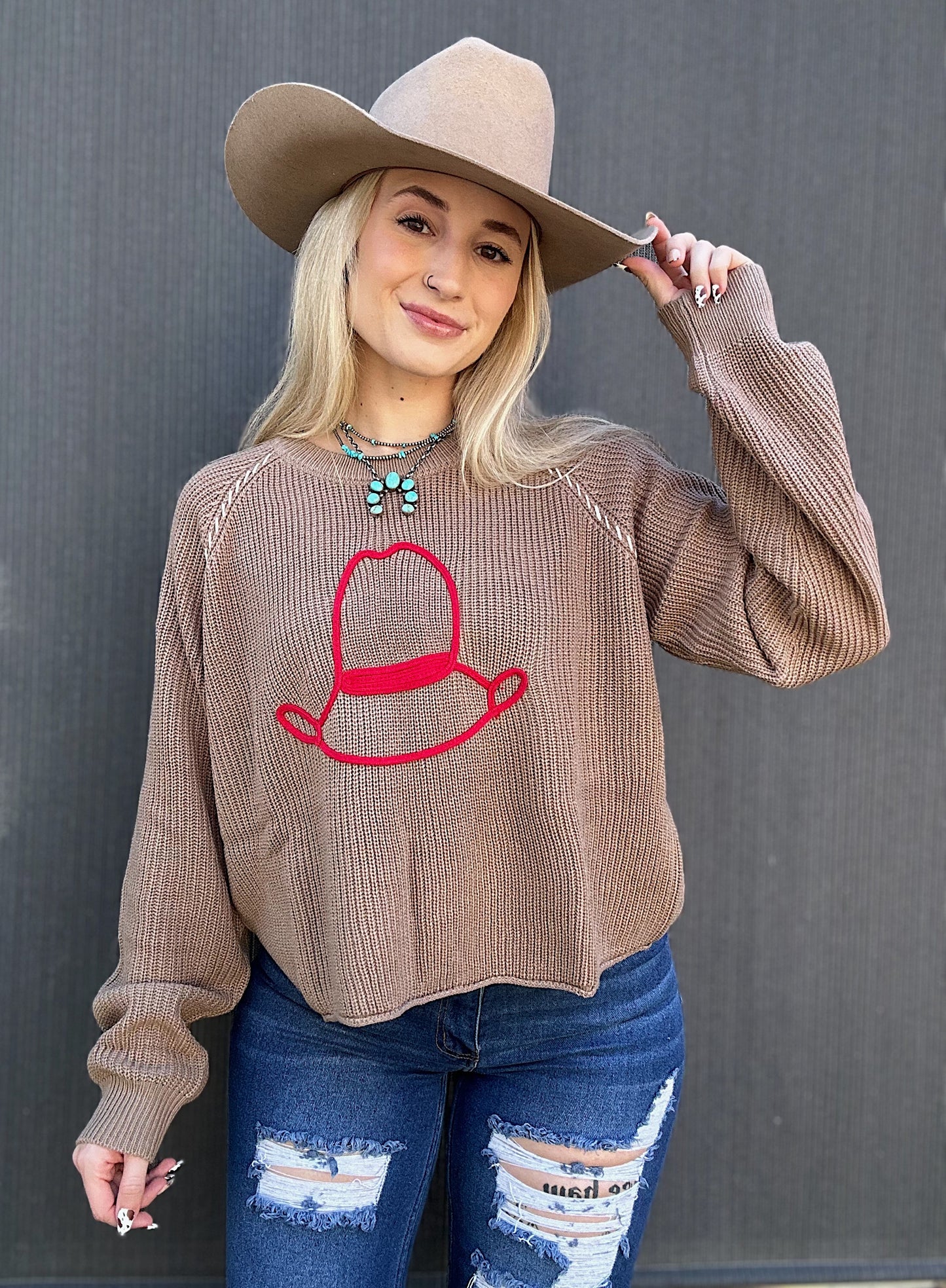The Stitched Cowboy Hat Sweater