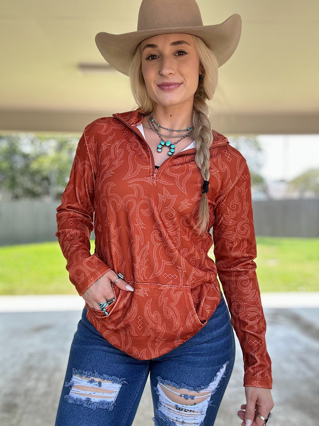 Boot Stitch Quarter Zip (Rust)