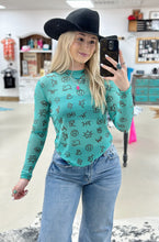 Load image into Gallery viewer, Turquoise Cattle Brand Mesh Top
