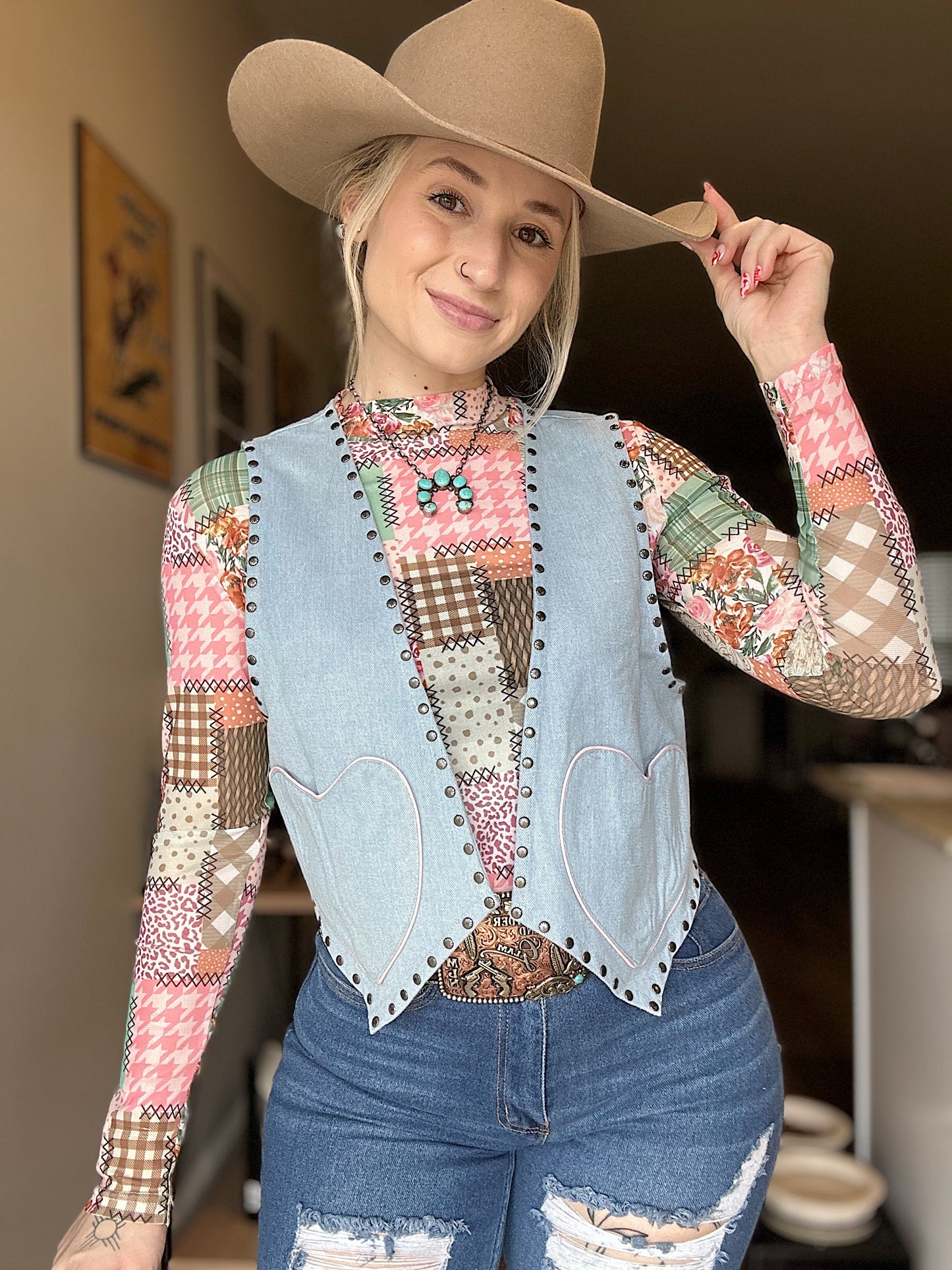 Patchwork Mesh Top