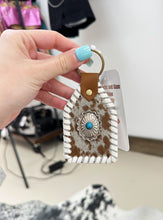 Load image into Gallery viewer, The Concho Keychain (Brown and White Cowhide)
