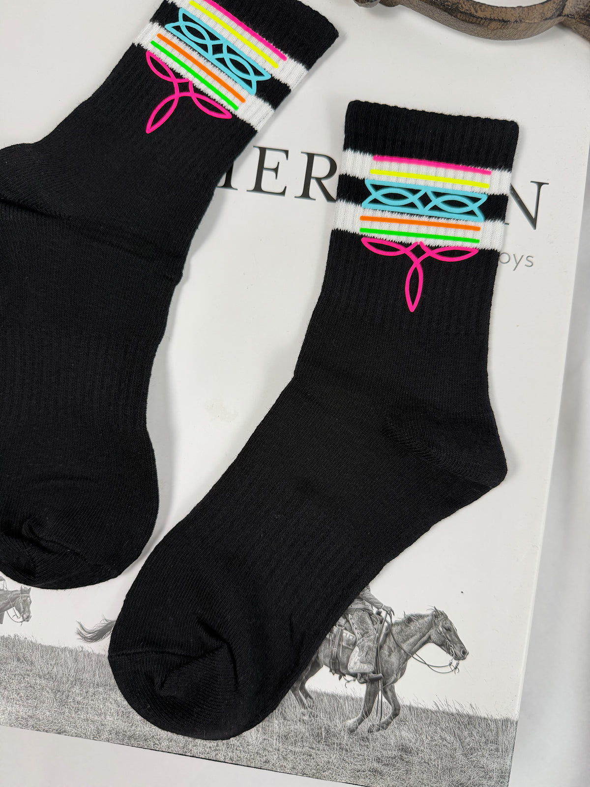 Neon Boot Stitch Socks