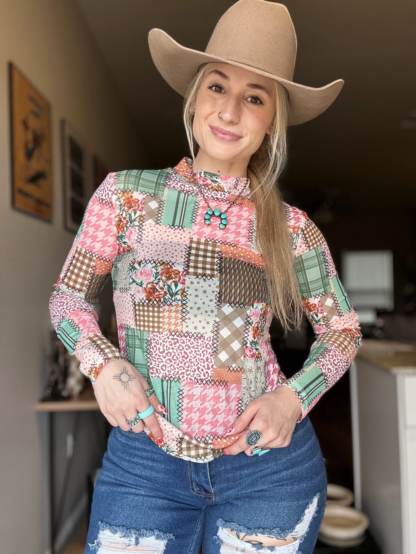 Patchwork Mesh Top