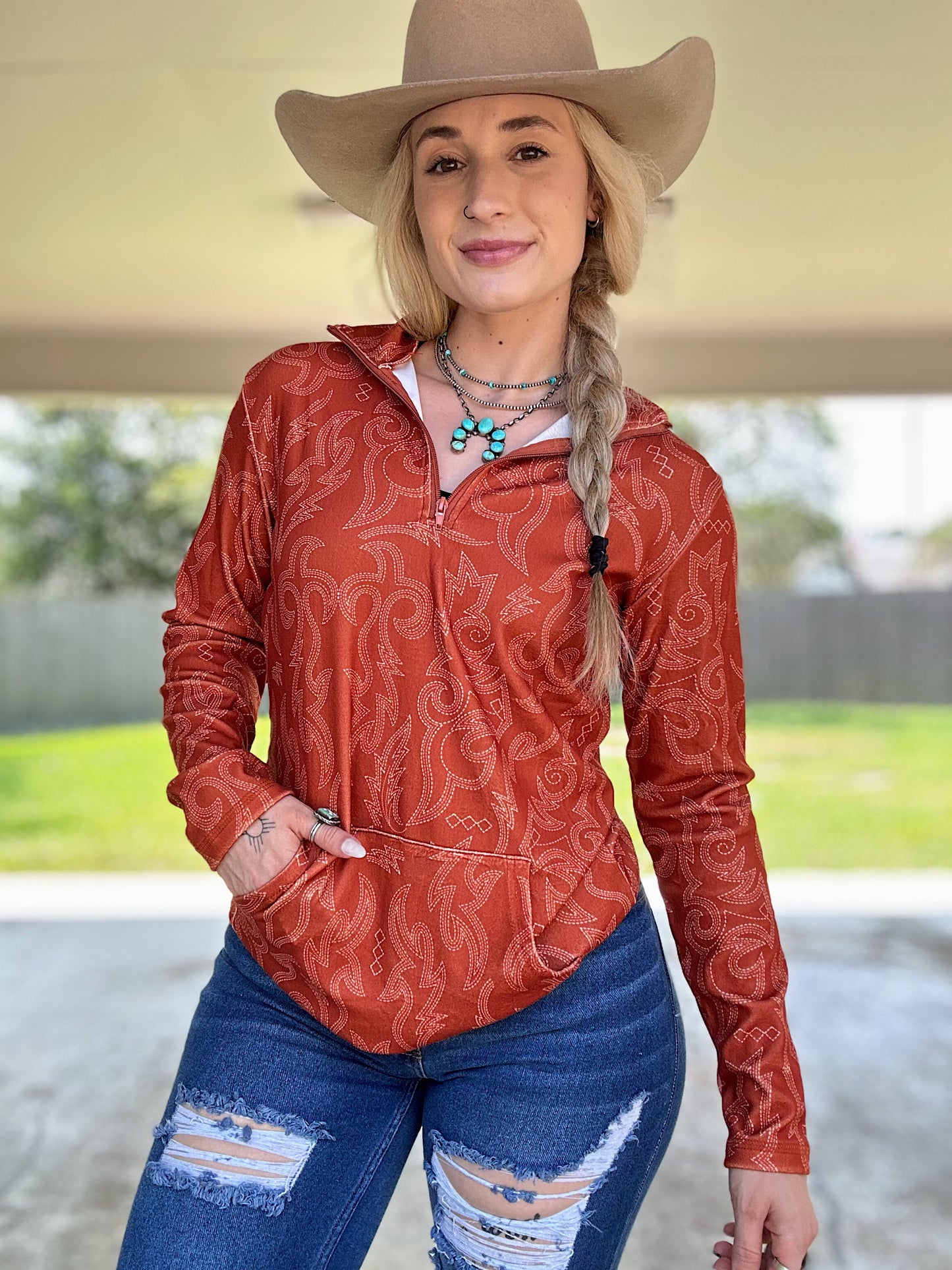 Boot Stitch Quarter Zip (Rust)