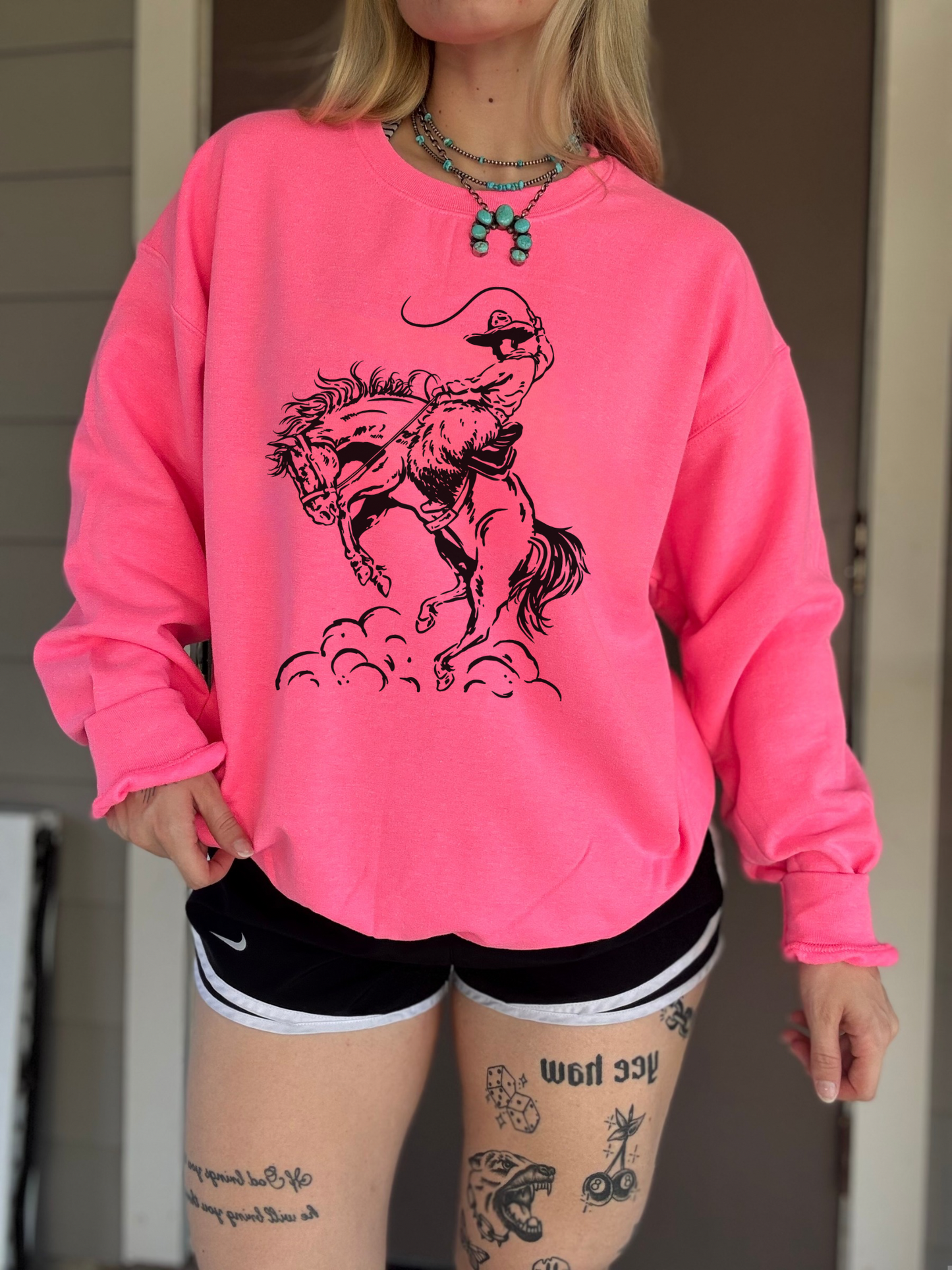 Cowboy Doodle Crewneck (Hot Pink)