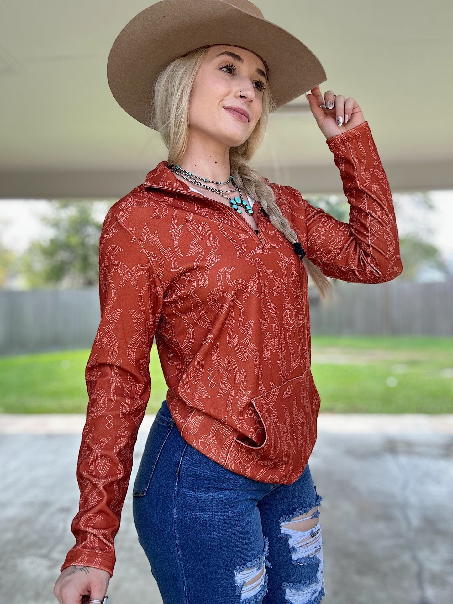 Boot Stitch Quarter Zip (Rust)