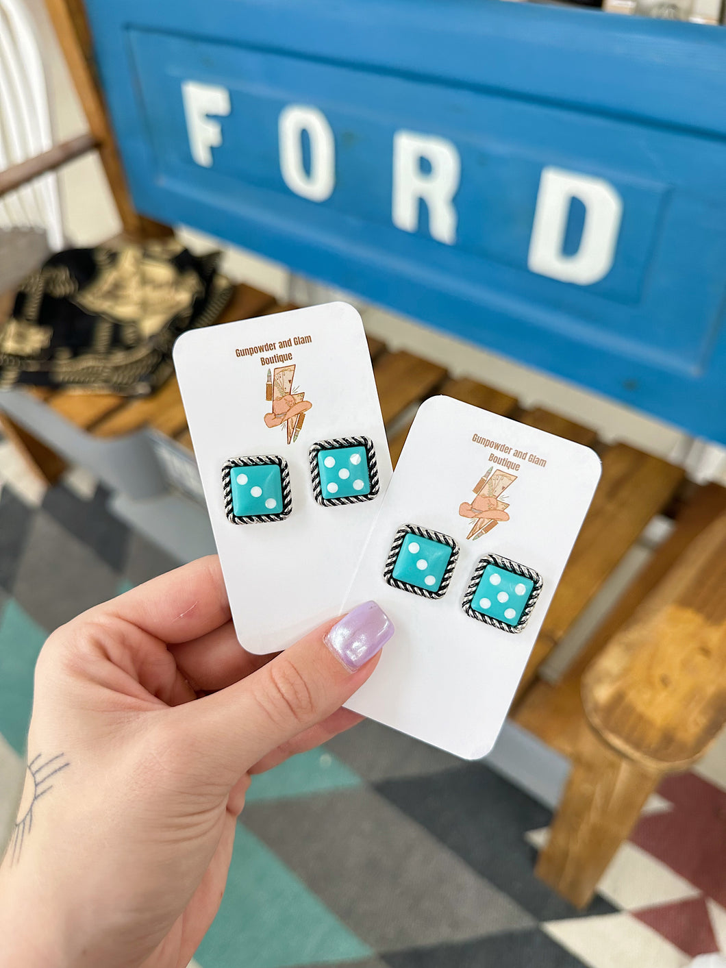 The Dice Studs (Turquoise)