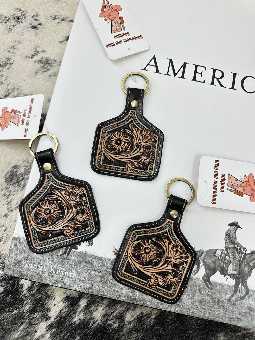 The Rivers Tooled Leather Keychain