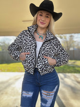 Load image into Gallery viewer, Black Leopard Cropped Puffer
