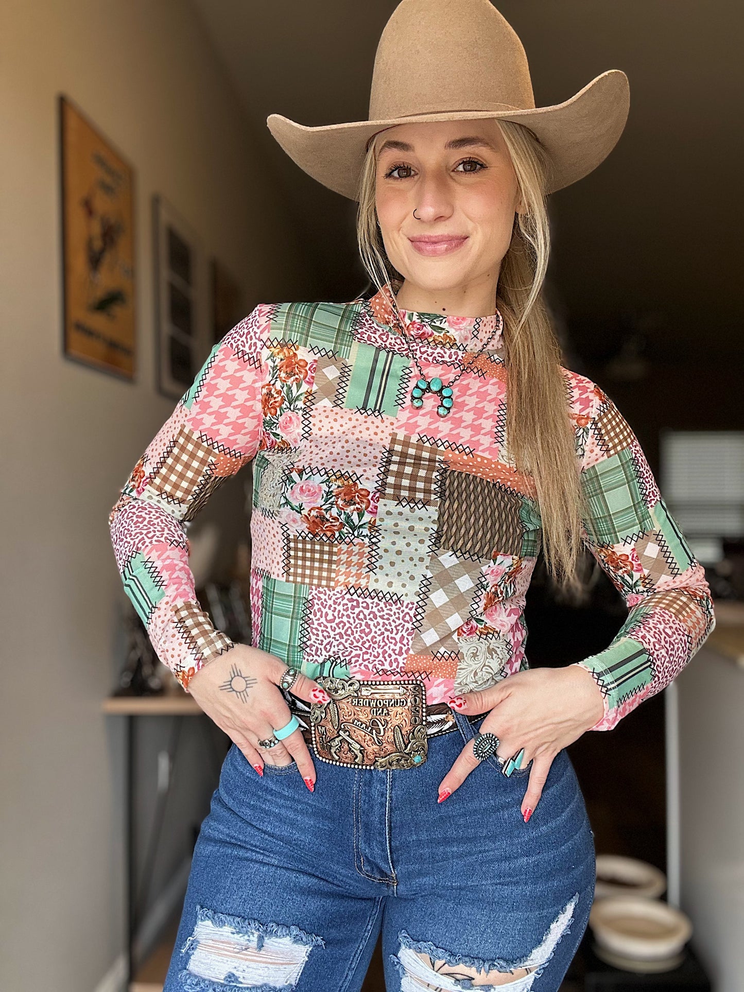Patchwork Mesh Top