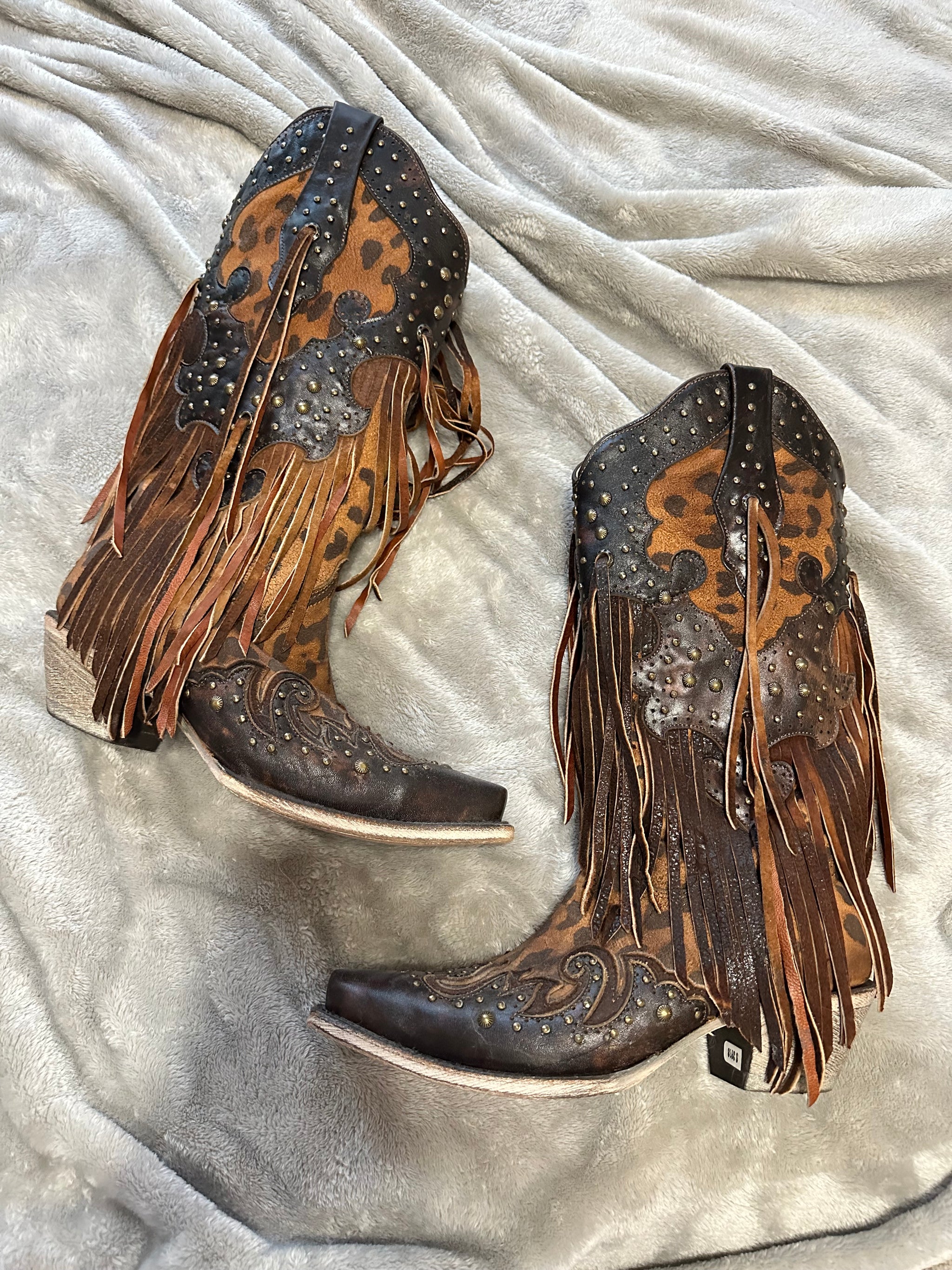 Corral leopard fringe boots hotsell