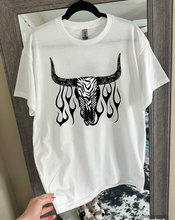 Load image into Gallery viewer, Zebra Bull Skull Tee or Crewneck
