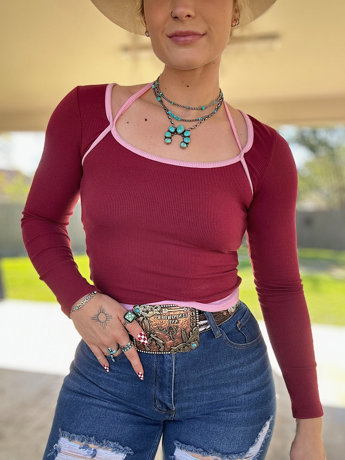 Two Tone Halter Long Sleeve