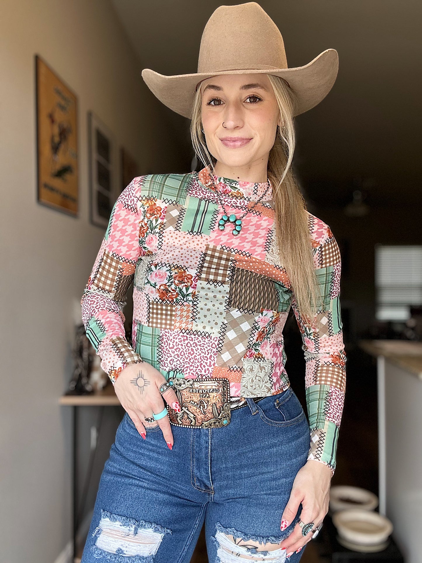 Patchwork Mesh Top