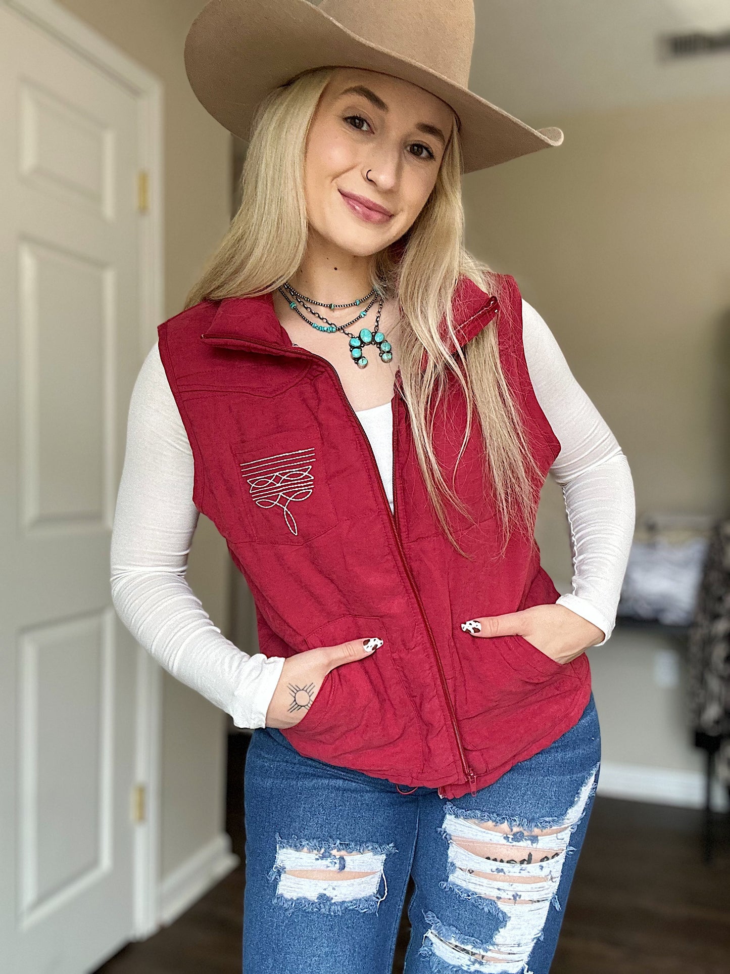 Maroon Boot Stitch Vest