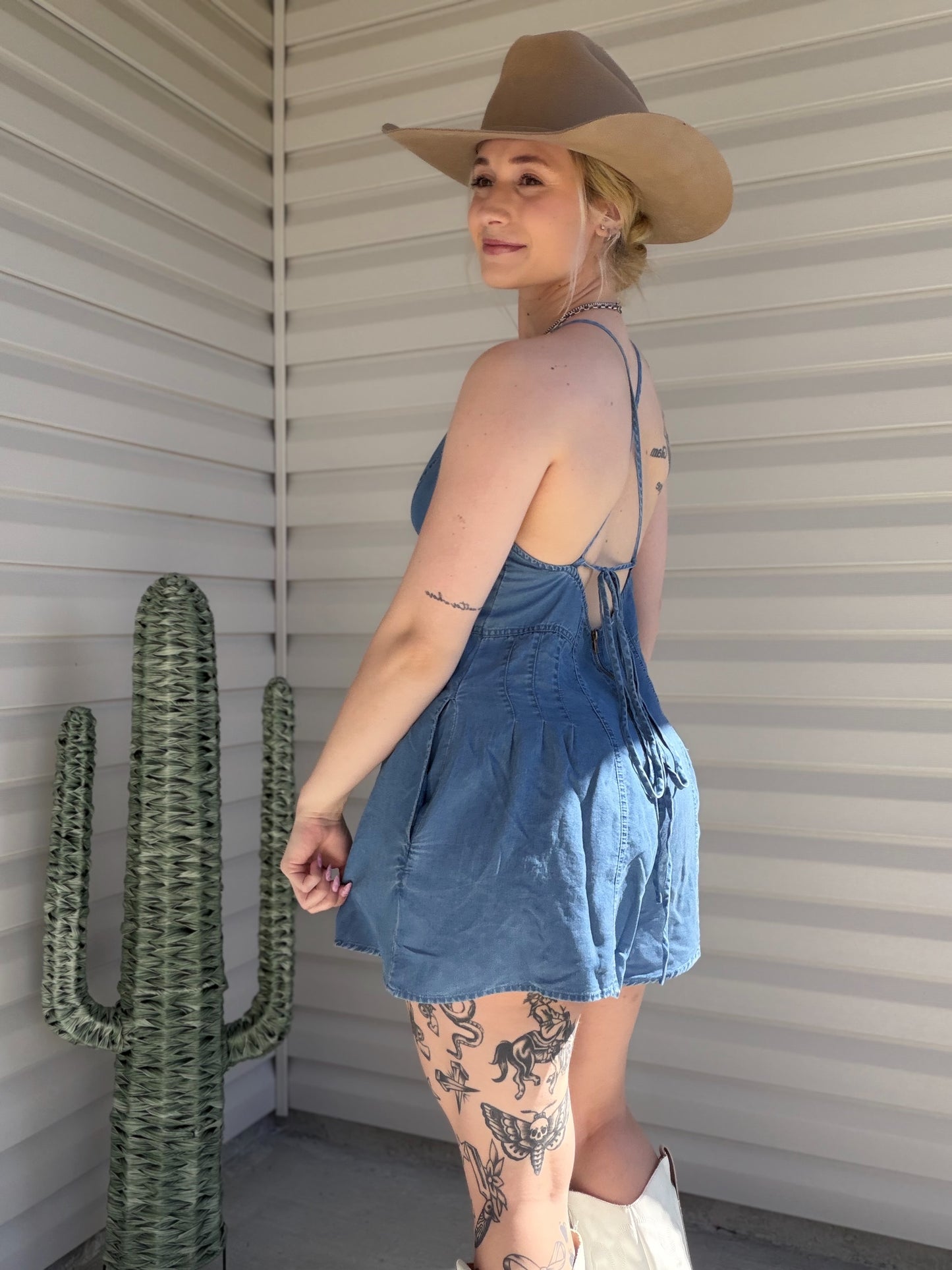 The Denim Romper (Open Back)