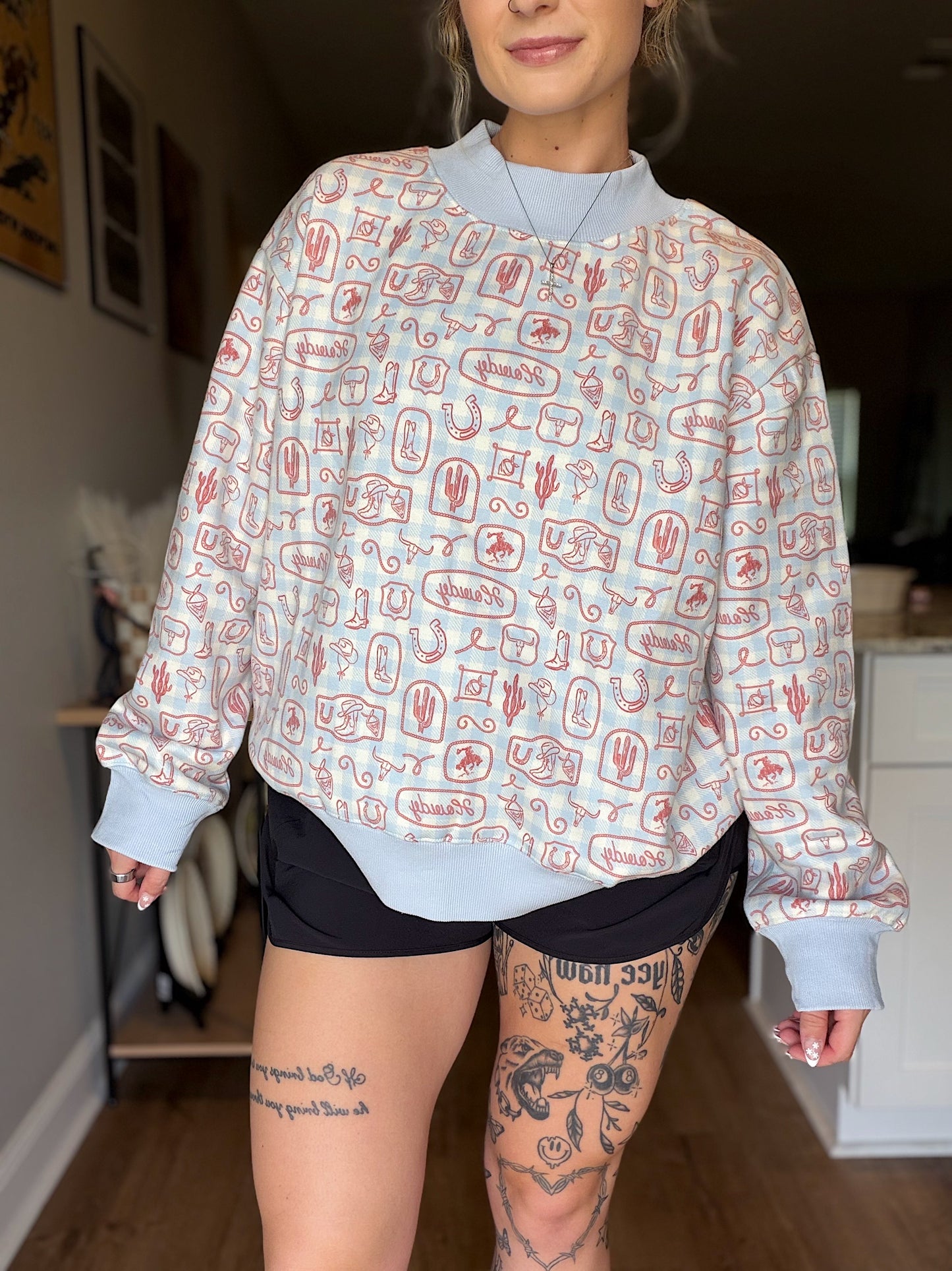 The Giddy Up Gingham Mock Neck Sweatshirt