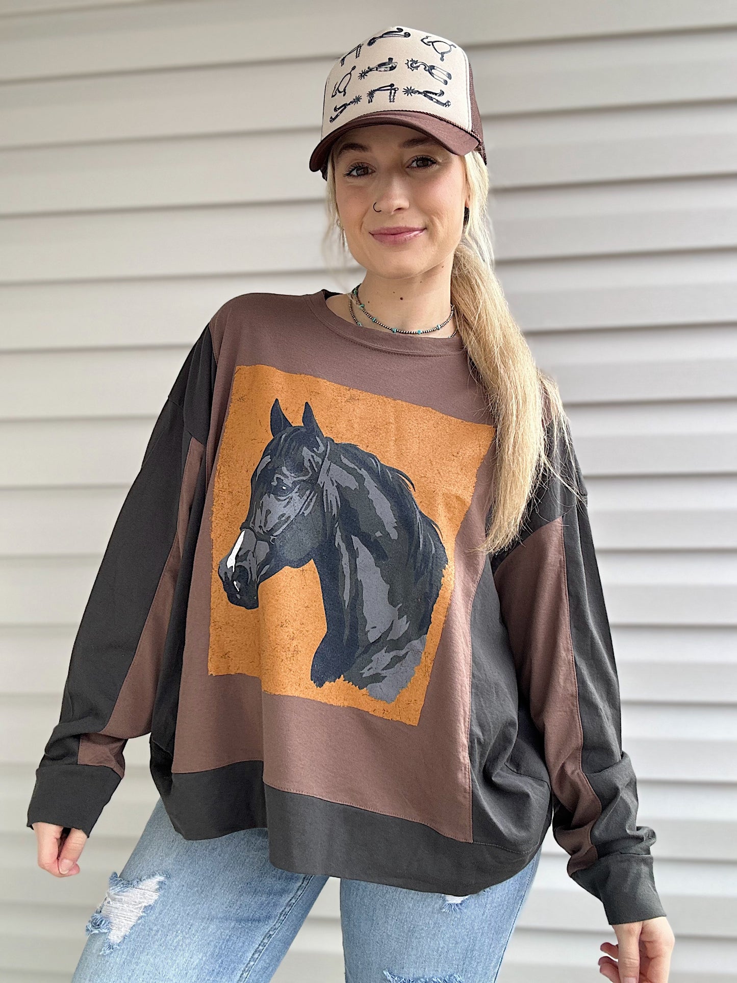 Color Block Horse Top