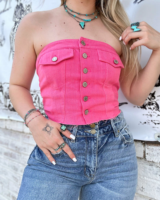 Hot Pink Denim Tube Top