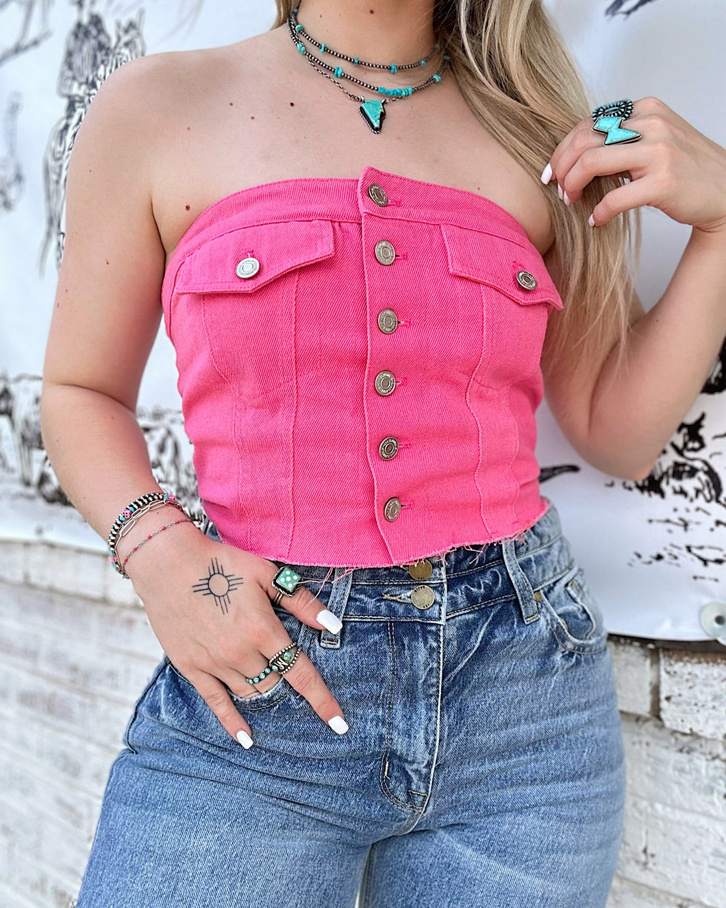 Hot Pink Denim Tube Top