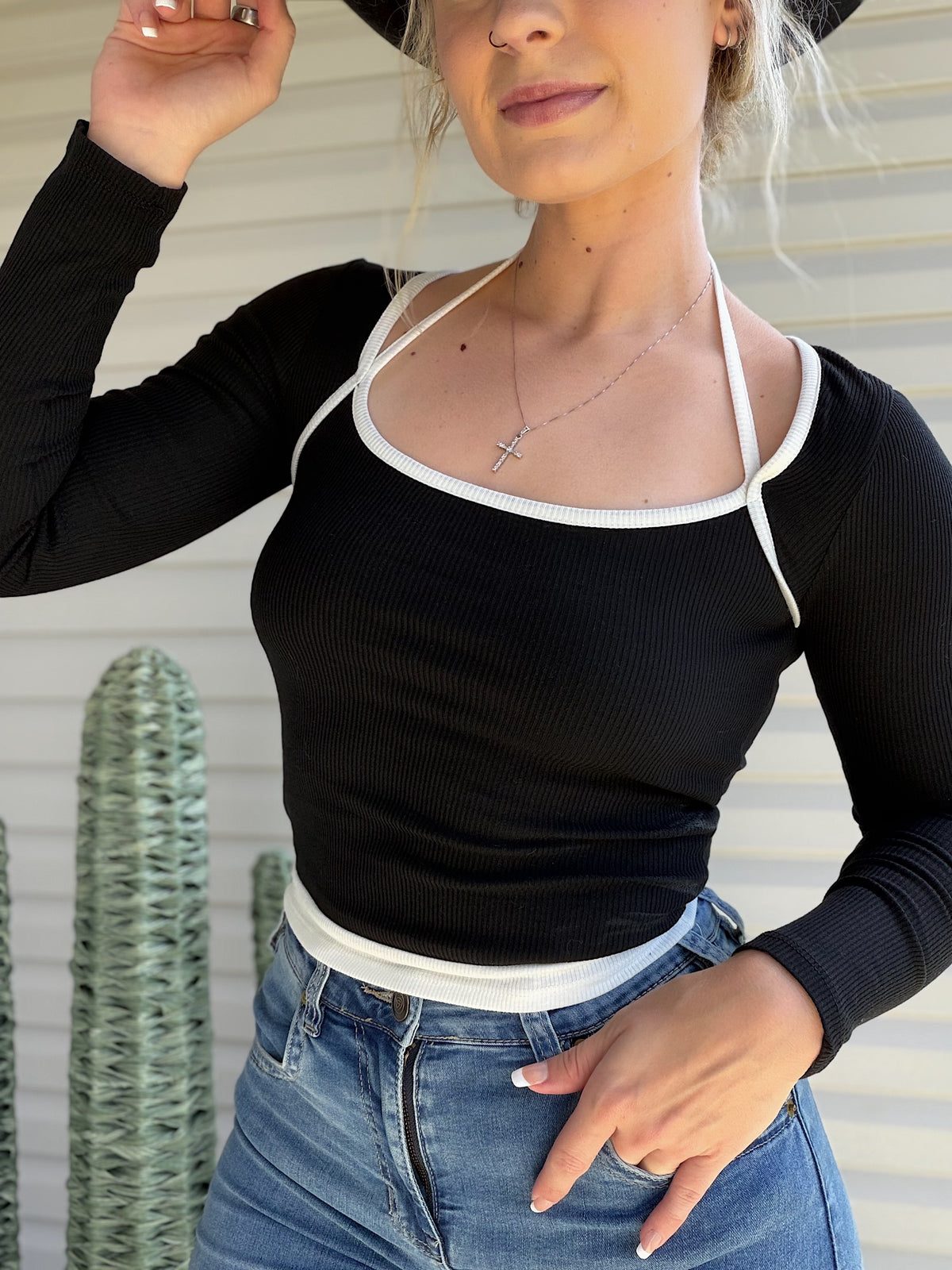 Two Tone Halter Top (Black & White)