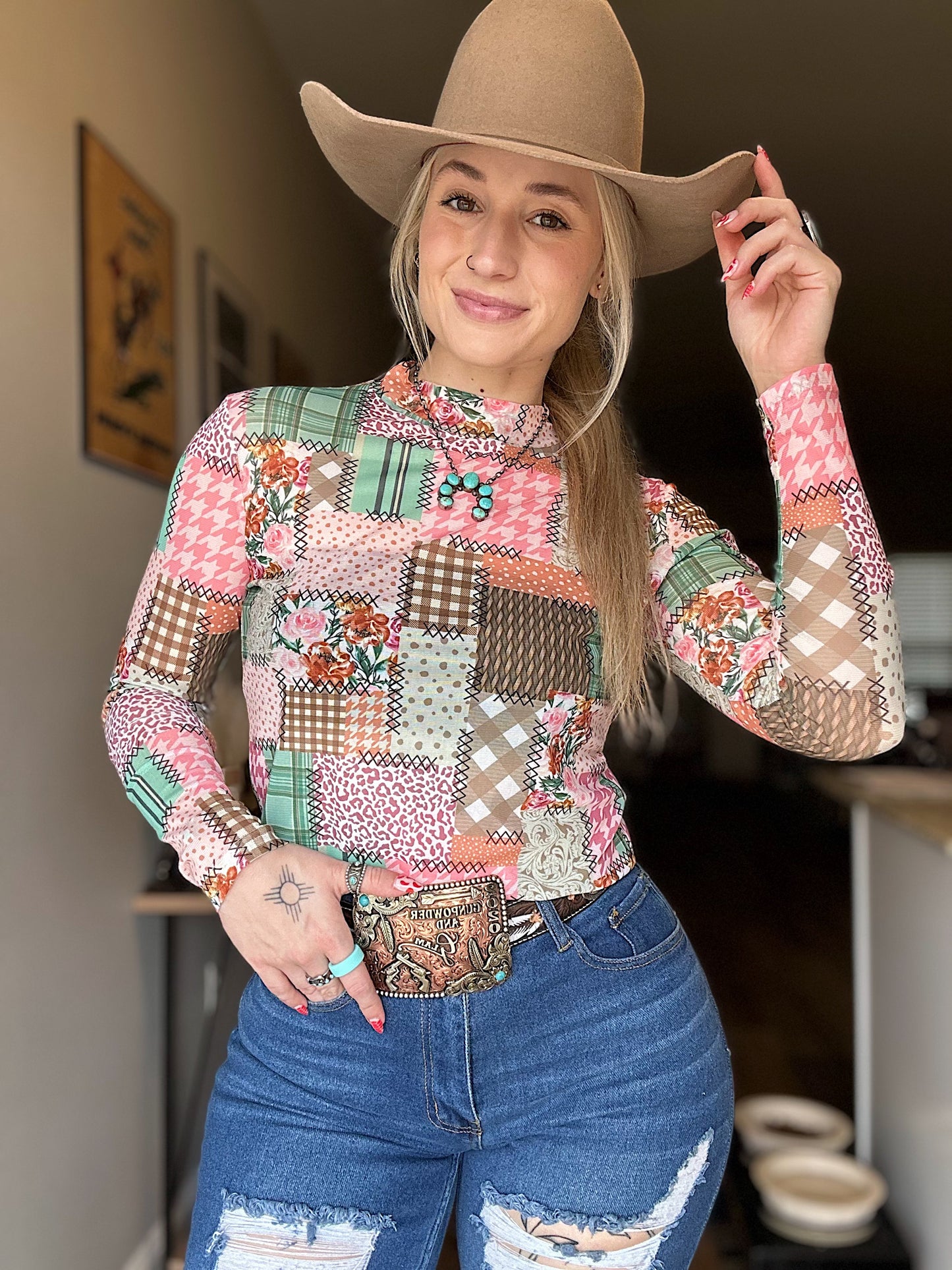 Patchwork Mesh Top