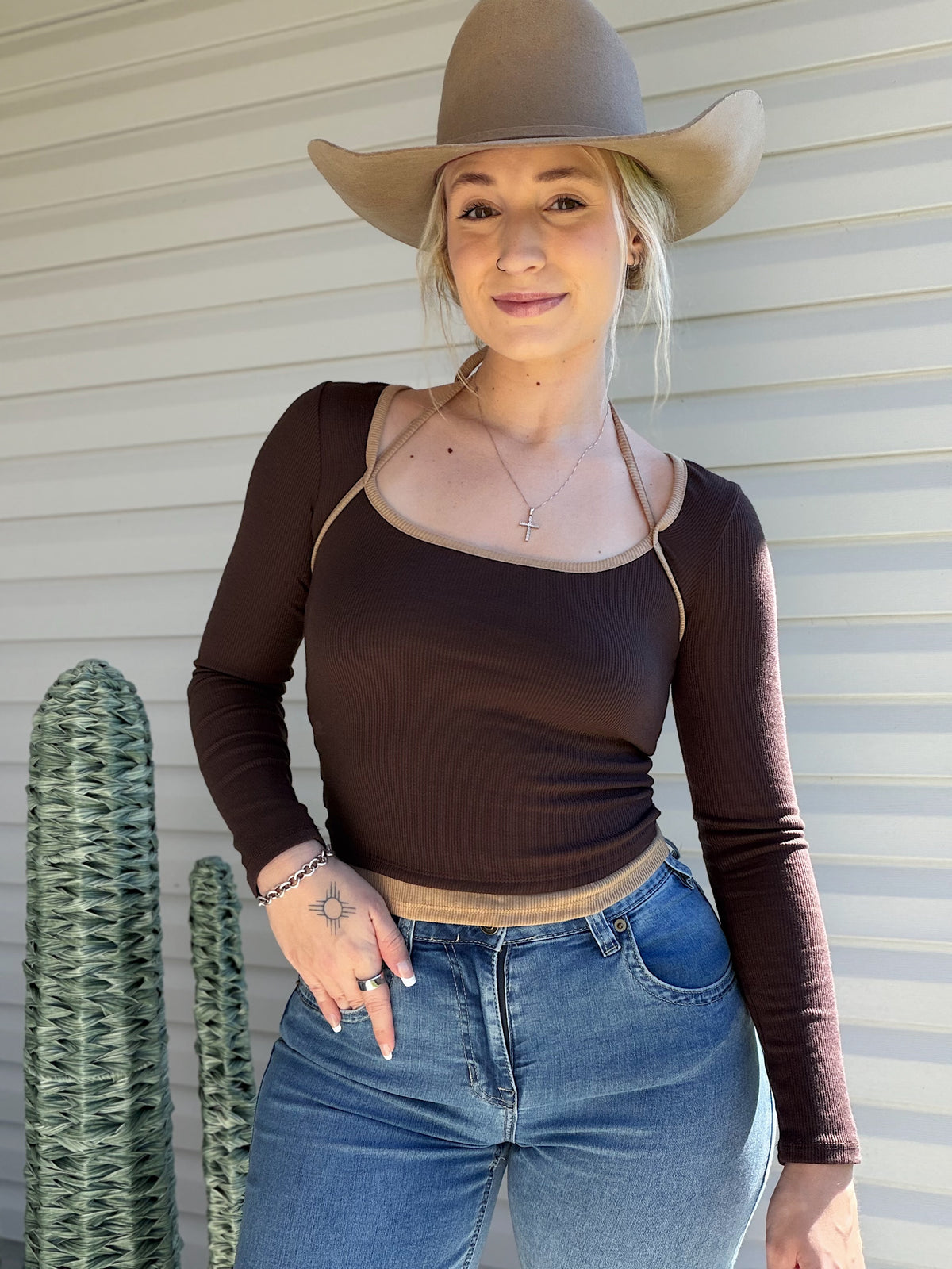 Two Tone Halter Top (Brown & Tan)