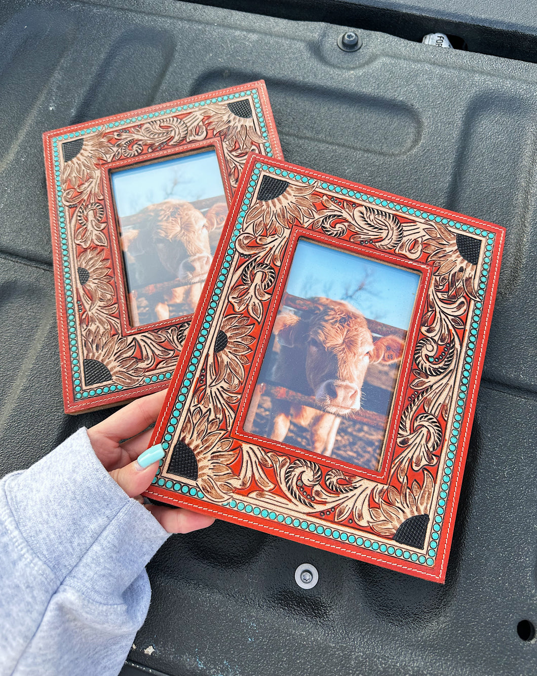 Red Tooled Leather Picture Frame