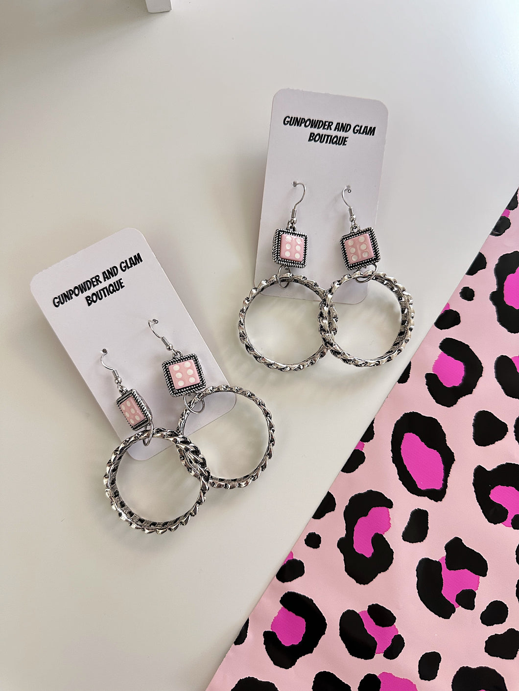 Pink Dice Hoops