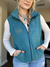 Load image into Gallery viewer, Turquoise Boot Stitch Puffer Vest
