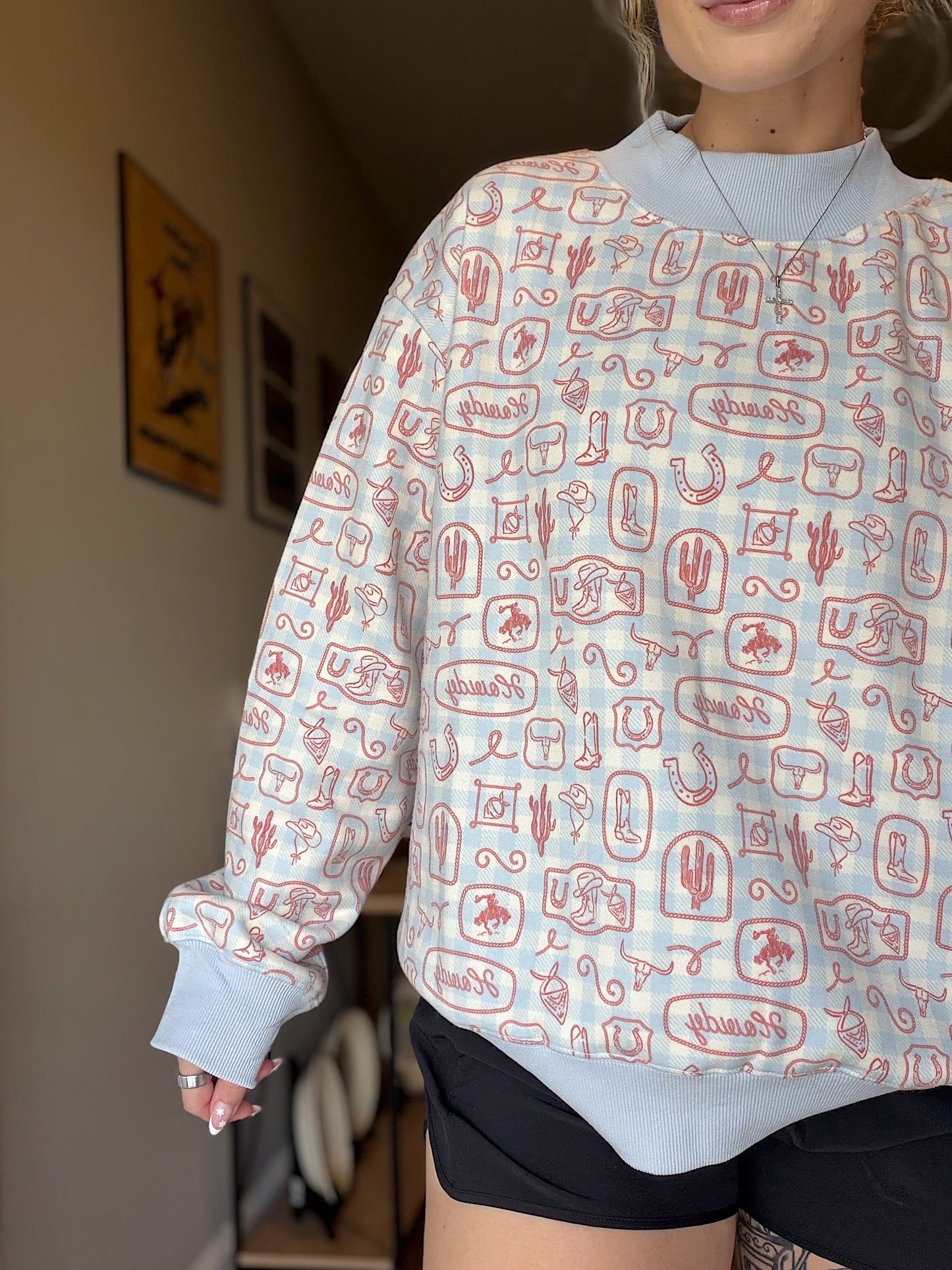 The Giddy Up Gingham Mock Neck Sweatshirt