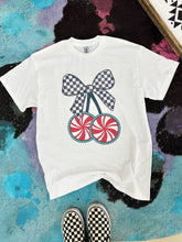 Load image into Gallery viewer, RTS Candy Cane Bow Tee Medium
