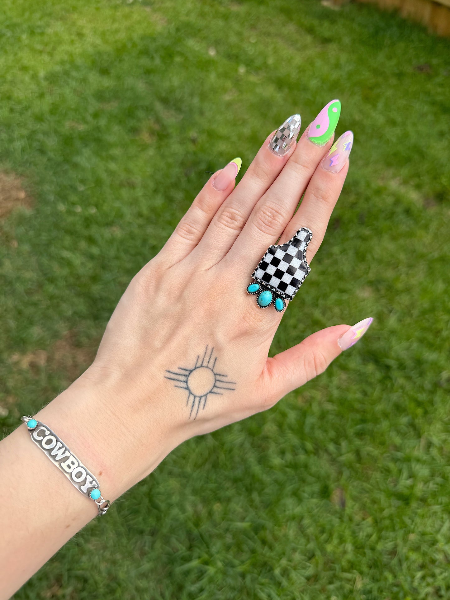 Checkered Cattle Tag Ring
