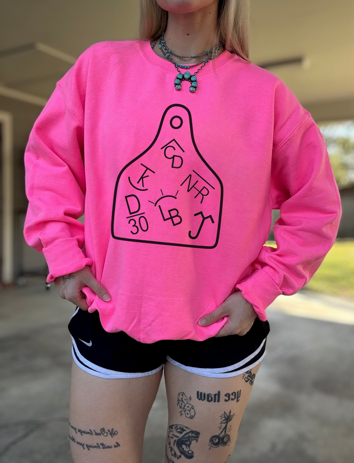 The Cattle Tag Crewneck (Hot Pink)