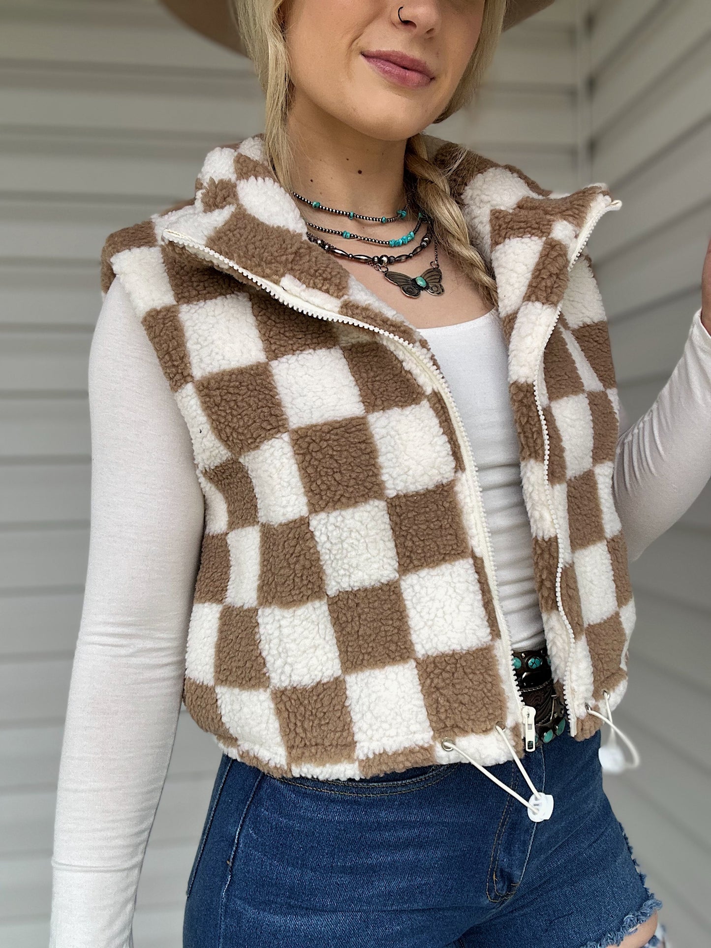 Checkered Sherpa Vest