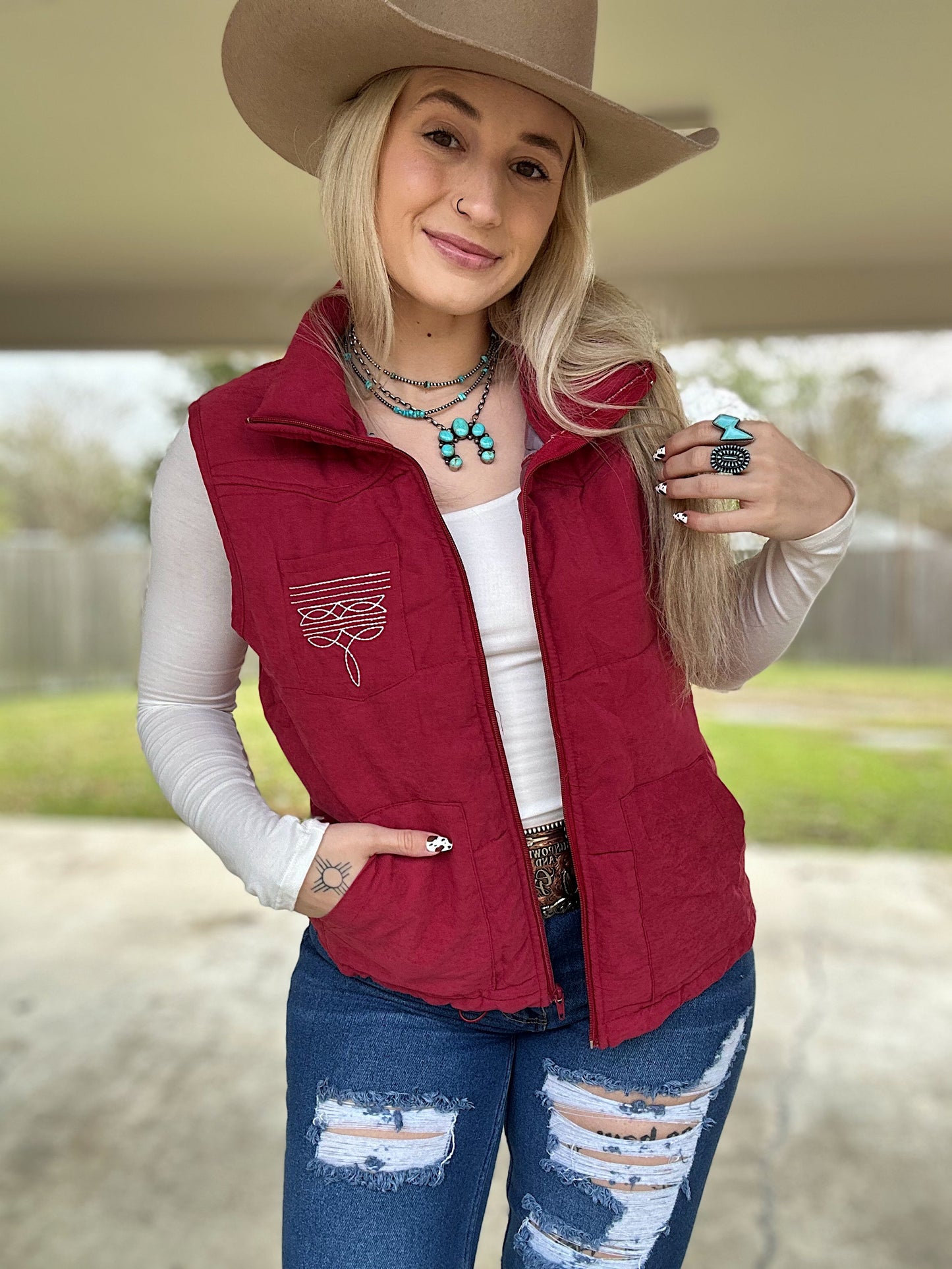 Maroon Boot Stitch Vest