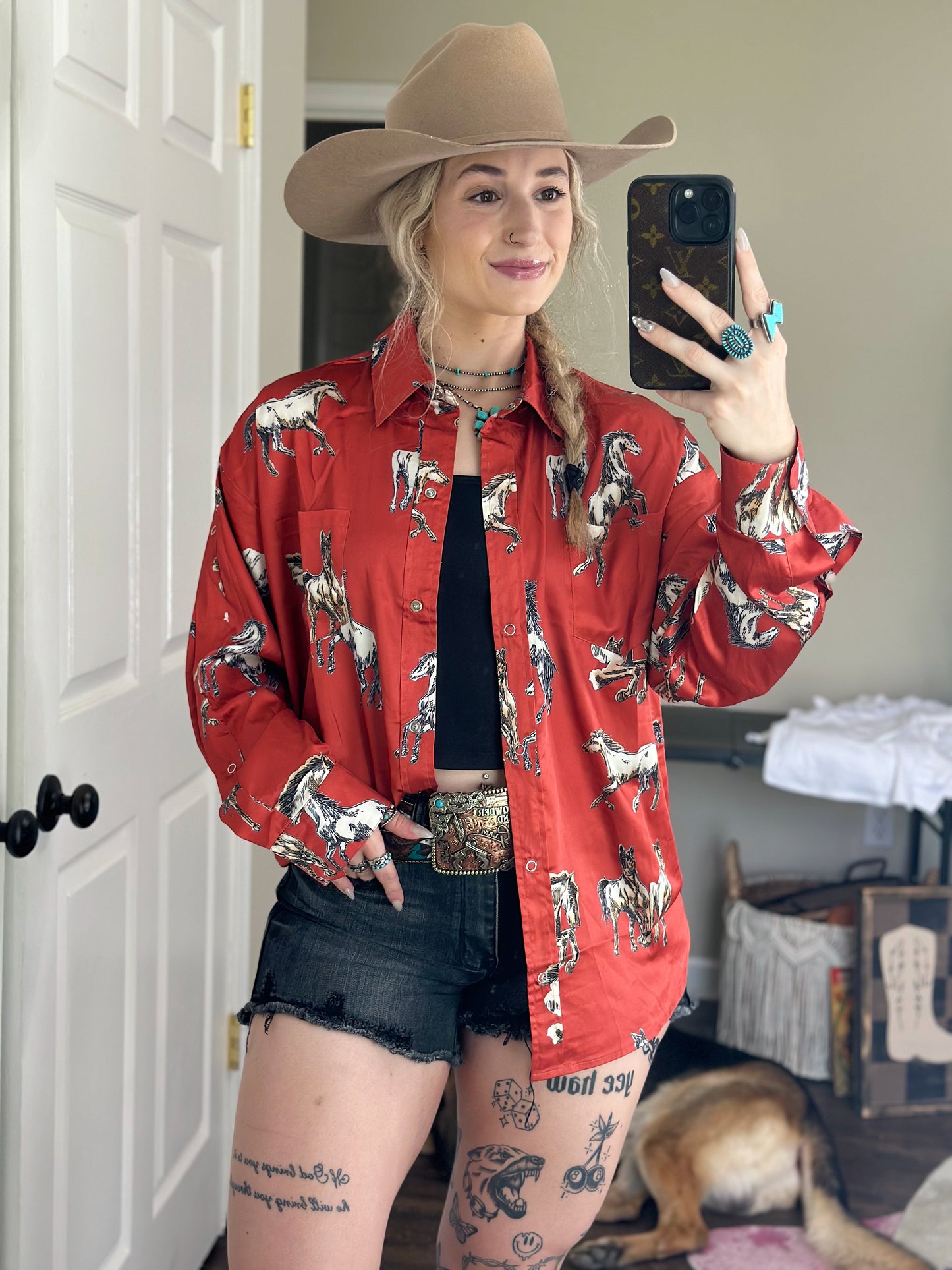 Wild Horses Button Down (Rust)