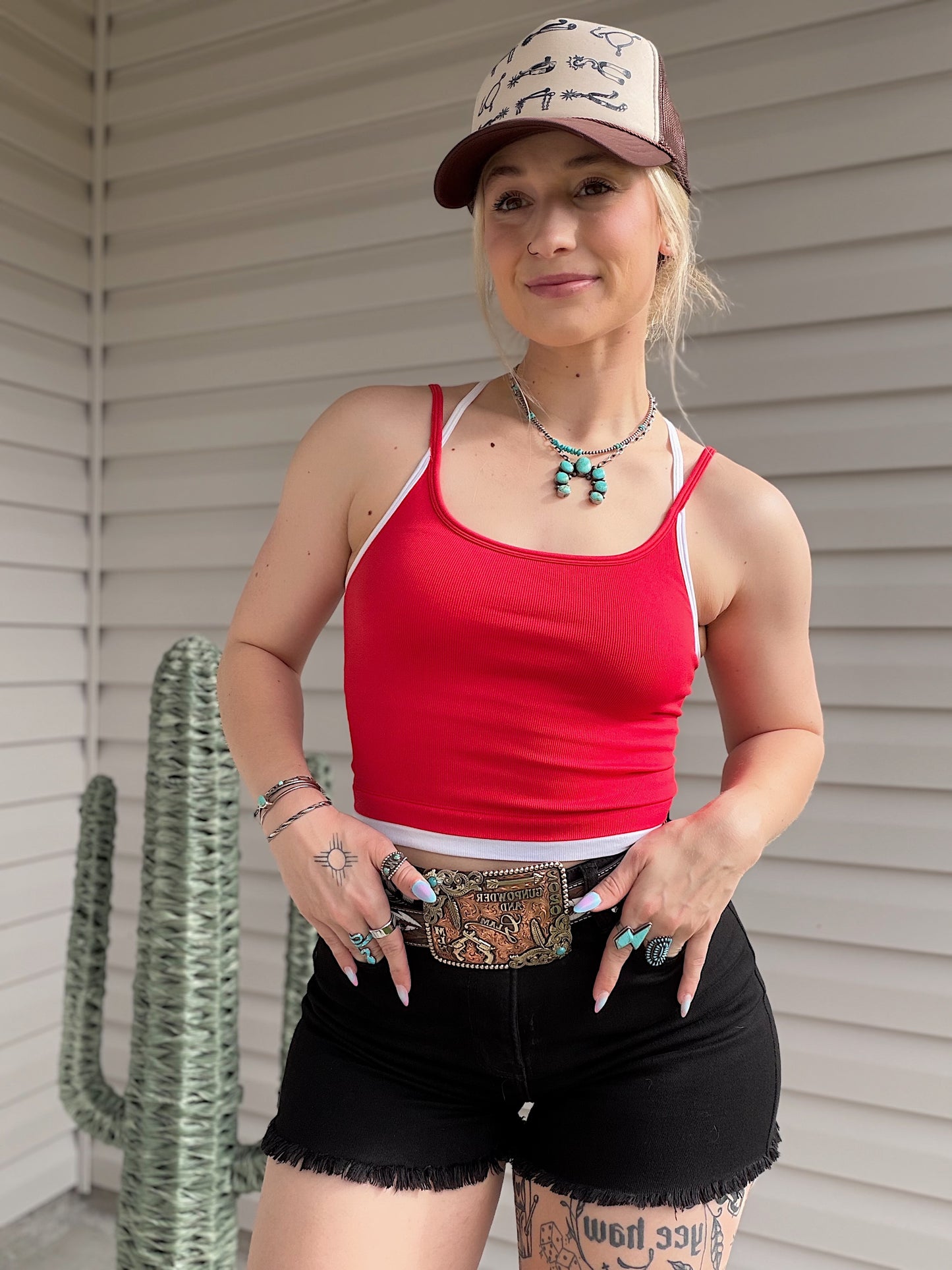Contrast Layered Tank (Red)