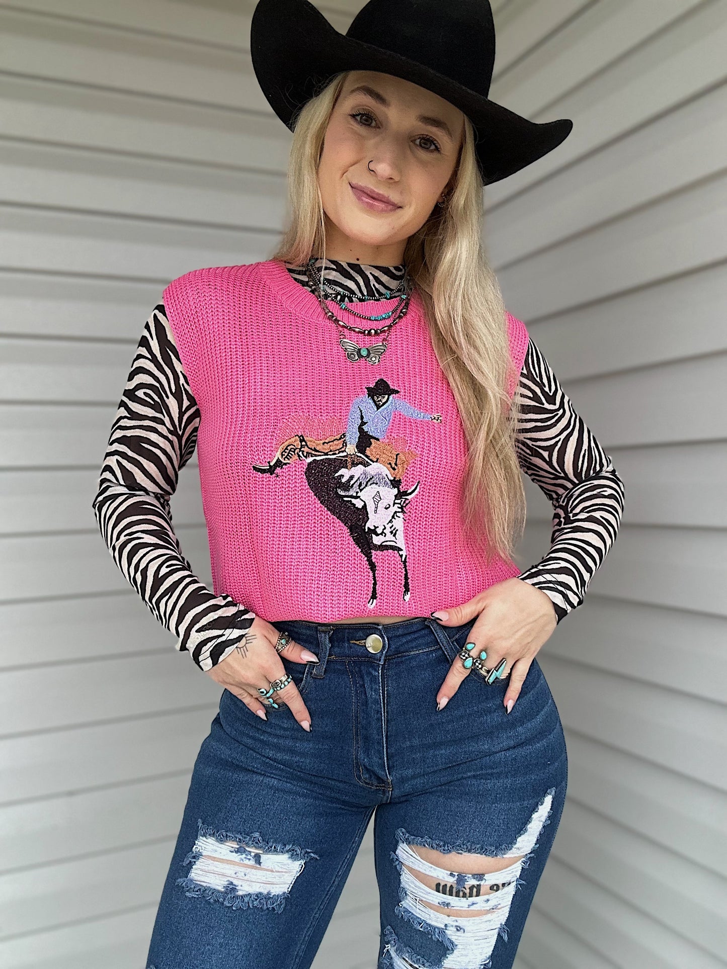Hot Pink Cowboy Sleeveless Sweater