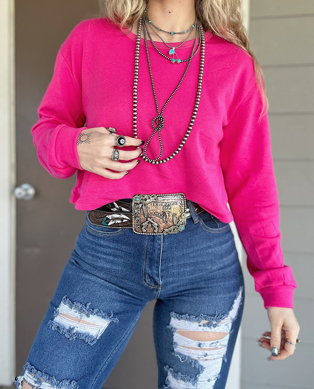 Cropped Crewneck (Hot Pink)